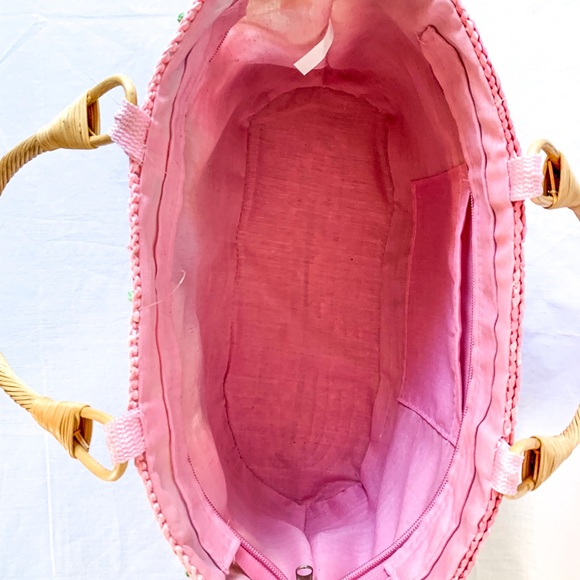 Floral woven Tote with Bamboo Handles - Picture 8 of 8